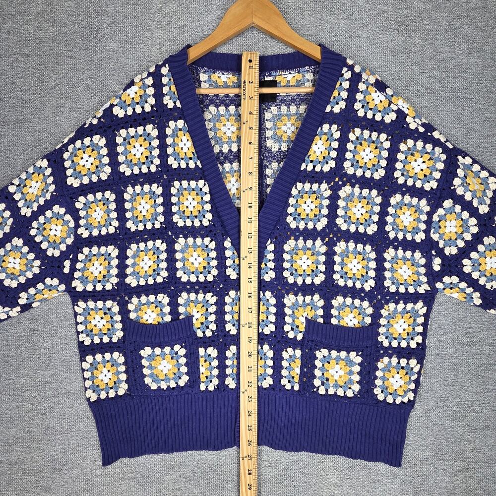 PACSUN ESTATE CROCHET CARDIGAN – MEN’S LARGE – BLUE/YELLOW/WHITE – 100% COTTON - Picture 8 of 11